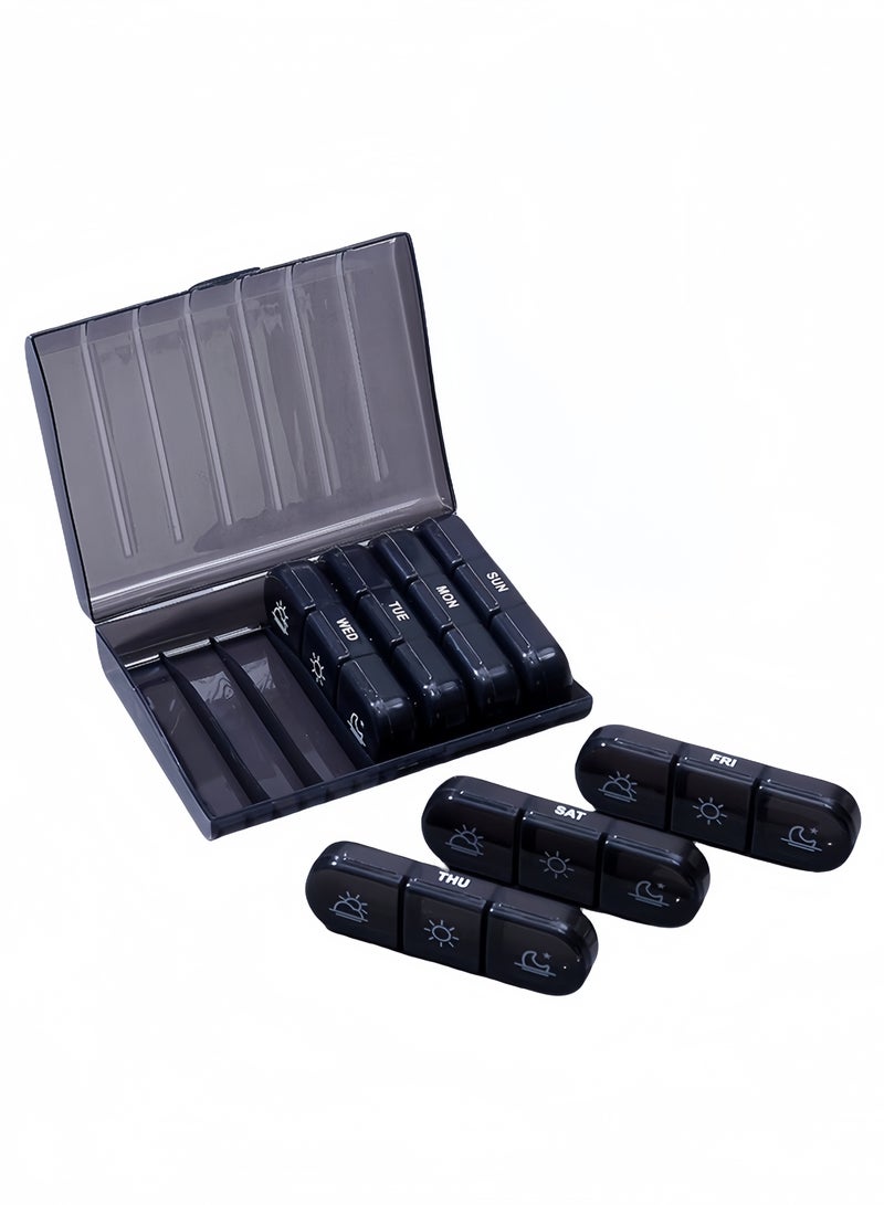 Portable Travel Pill Box 7 Day with Large Compartments,Weekly Pill Organizer 3 Times A Day,Portable Travel Pill Case for Vitamins,Medicine, Fish Oils,Supplements(Black) - Image 2