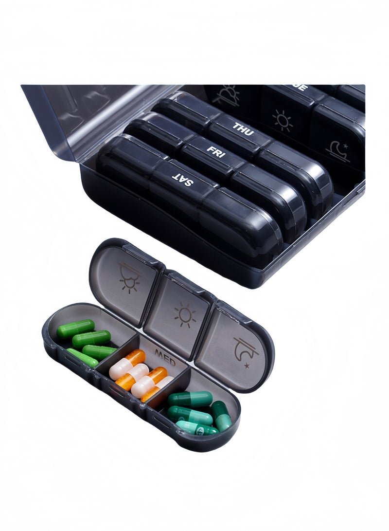 Portable Travel Pill Box 7 Day with Large Compartments,Weekly Pill Organizer 3 Times A Day,Portable Travel Pill Case for Vitamins,Medicine, Fish Oils,Supplements(Black) - Image 4