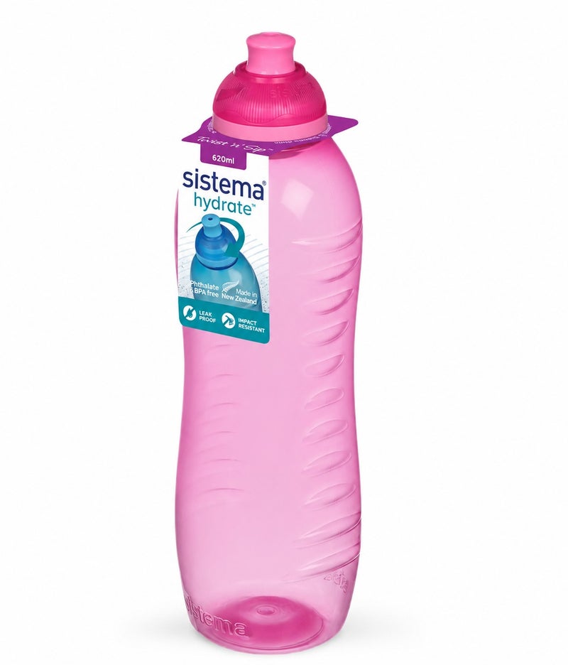 Sistema 620ML Squeeze Water Bottle, BPA Free Leak-Proof Reusable Sports Drinking Bottle, Lightweight Easy-Squeeze Bottle for School, Kids, Gym, Travel & Everyday Hydration - Pink - Image 1