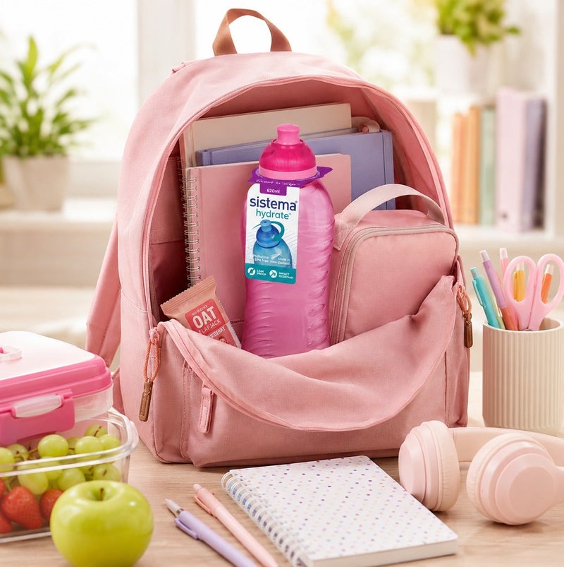 Sistema 620ML Squeeze Water Bottle, BPA Free Leak-Proof Reusable Sports Drinking Bottle, Lightweight Easy-Squeeze Bottle for School, Kids, Gym, Travel & Everyday Hydration - Pink - Image 4
