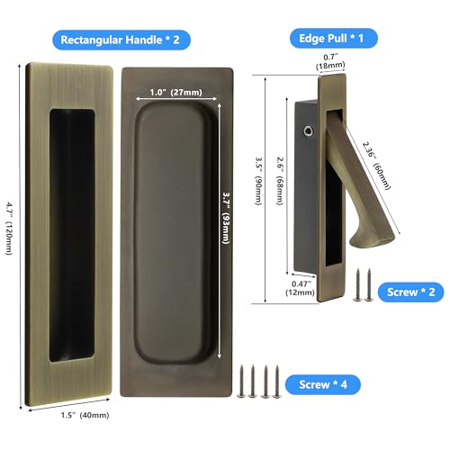 Dontay Sliding Pocket Door Handles 304 Stainless Steel Non Locking Pocket Door Hardware Recessed Flush Finger Pulls Heavy Duty Edge Pull 1 Set Antique Brass 472 Inch - Image 3