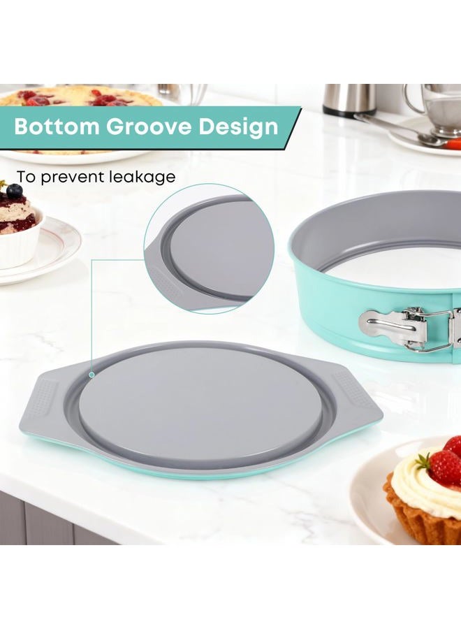 Spmarkt 10 Inch Springform Cake Pan, Leakproof Groove & Wide Grip Handles, Aluminized Nonstick Cheesecake Pan with Removable Bottom & Latch, Round Baking Pan for Cheesecake, Mousse, Torte, Quiche - Image 2