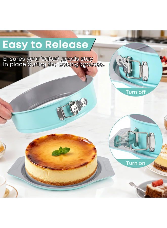 Spmarkt 10 Inch Springform Cake Pan, Leakproof Groove & Wide Grip Handles, Aluminized Nonstick Cheesecake Pan with Removable Bottom & Latch, Round Baking Pan for Cheesecake, Mousse, Torte, Quiche - Image 3