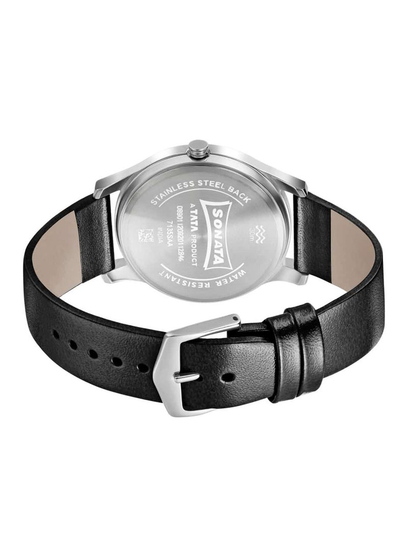 سوناتا ساعة يد جلدية للرجال بتصميم دائري تناظري  -  مم - Image 4