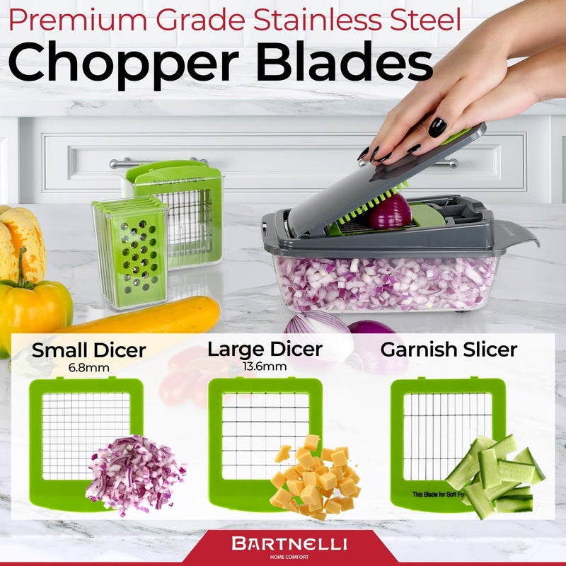 Bartnelli Vegetable Chopper Food Slicer Pro | 15 Pc MultiFuctional Kitchen Gadgets for Onion, Veggie, Cheese Grater, Vegetables Cutter With Large Container, Easy to Clean, With Bonus Brush and Fork - Image 4