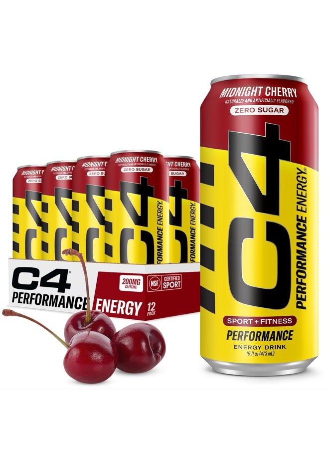 C4 Cellucor C4 Energy Carbonated Zero Sugar Energy Drink, Pre Workout Drink + Beta Alanine - Midnight Cherry - 16 FL OZ (473 ml) - Pack of 12 (Packaging May Vary) - Image 1