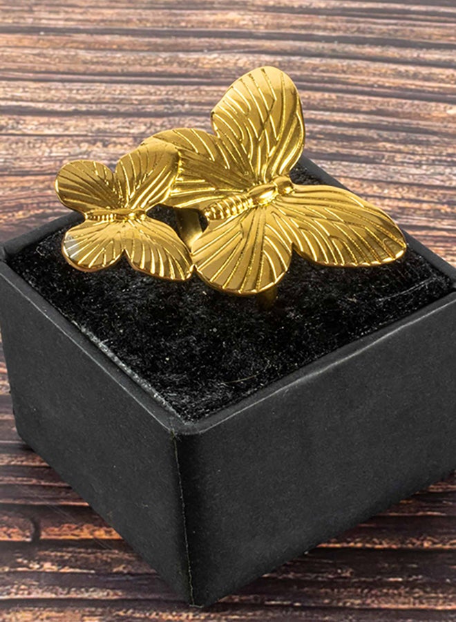 The Black Pearl Accessories Stainless Steel Golden Free Size Ring  - Image 1