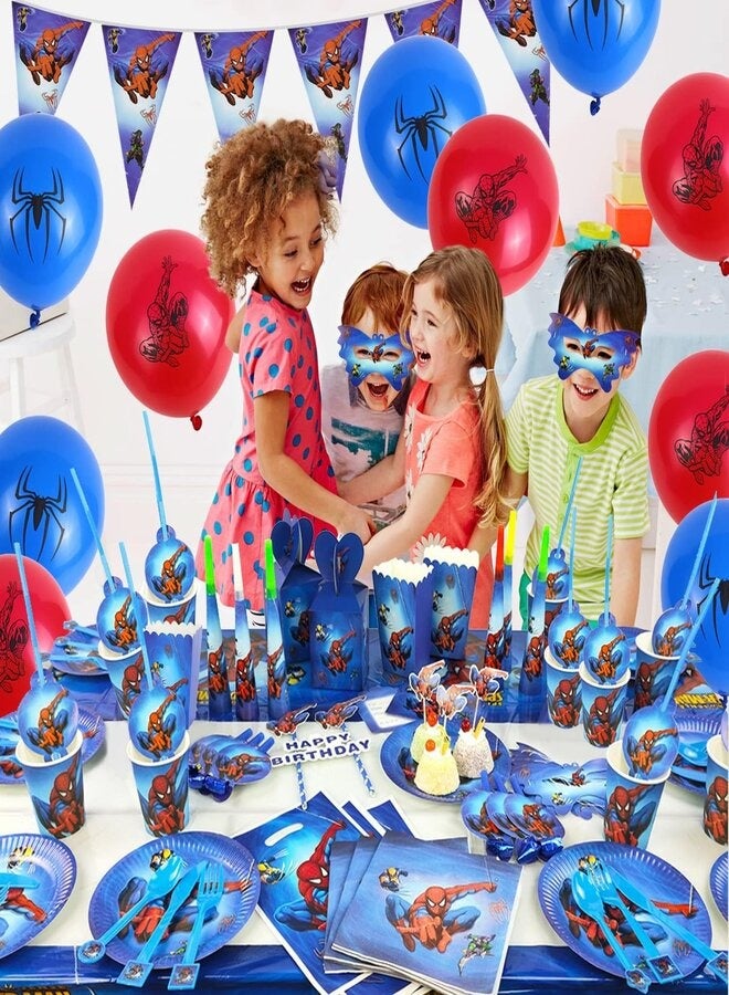 جو فور شوب 151 قطعة من عبوات تزيين حفلات عيد ميلاد سبايدرمان لـ 10 ضيوف، تصميم حفلات الأطفال والأولاد - Image 3