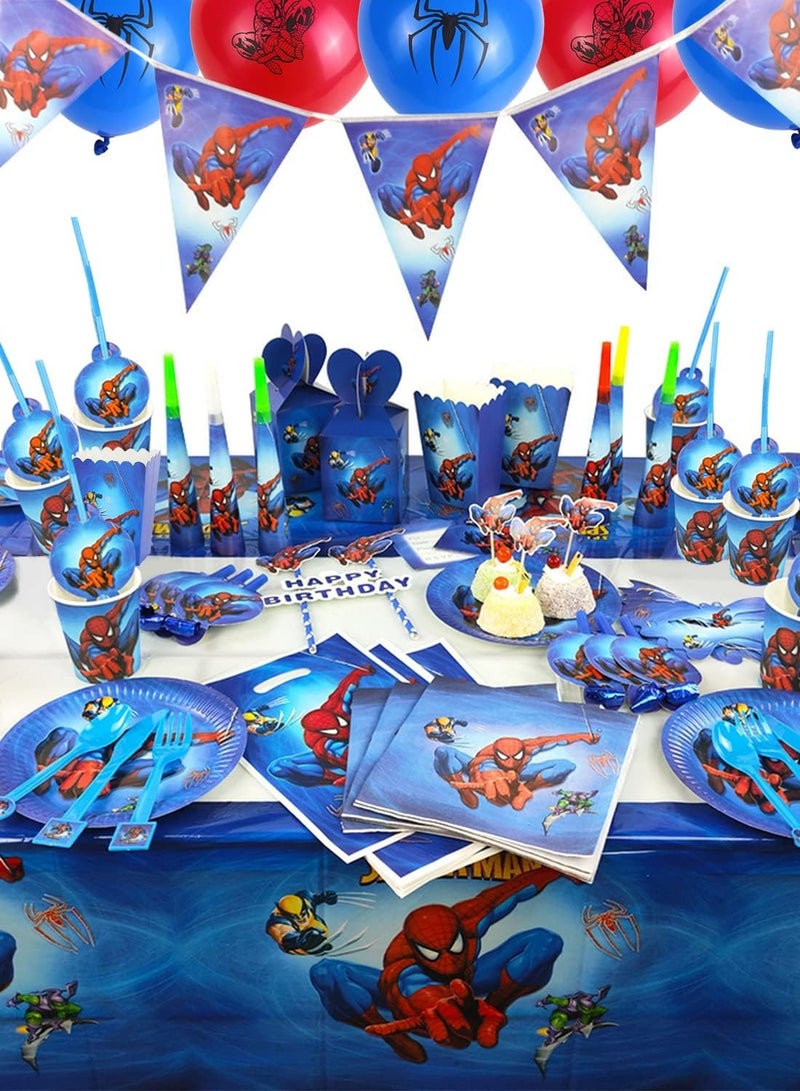 جو فور شوب 151 قطعة من عبوات تزيين حفلات عيد ميلاد سبايدرمان لـ 10 ضيوف، تصميم حفلات الأطفال والأولاد - Image 1