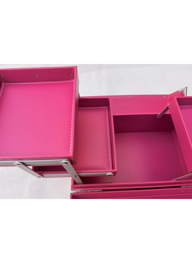 صن رايز حقيبة قطار مكياج معدنية من الجلد PVC مع 4 صواني - Image 4