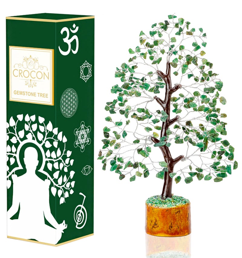 Crocon Green Aventurine Gemstone Tree Feng Shui Figurine Money Bonsai Chakra Balancing Good Luck Reiki Healing Crystals Decoration Ornament Sculpture Prosperity Table Decor Gift Size 10-12" - Image 1