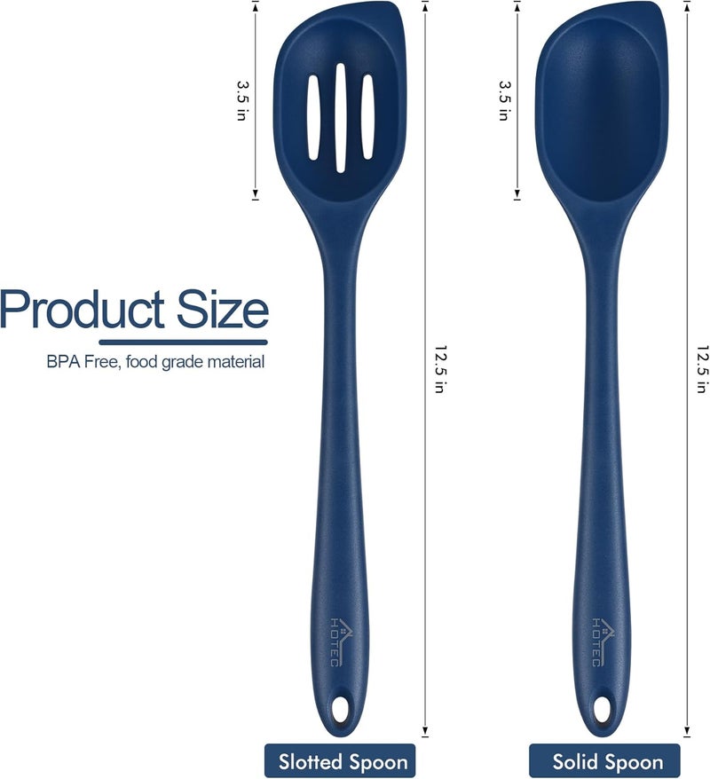 hotec 446°F Heat Resistant Silicone Cooking Spoon Spatula, BPA Free Large Kitchen Solid and Slotted Spoons for Mixing, Serving, Scraping, Non-stick, Dishwasher Safe Classic Blue 12.5inch - Image 2