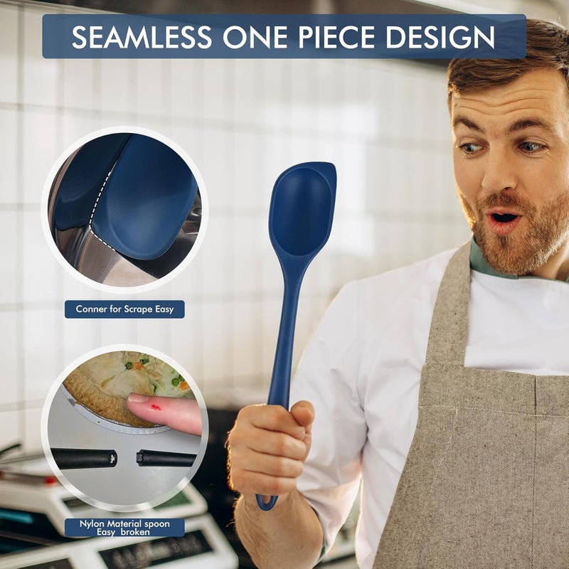 hotec 446°F Heat Resistant Silicone Cooking Spoon Spatula, BPA Free Large Kitchen Solid and Slotted Spoons for Mixing, Serving, Scraping, Non-stick, Dishwasher Safe Classic Blue 12.5inch - Image 4