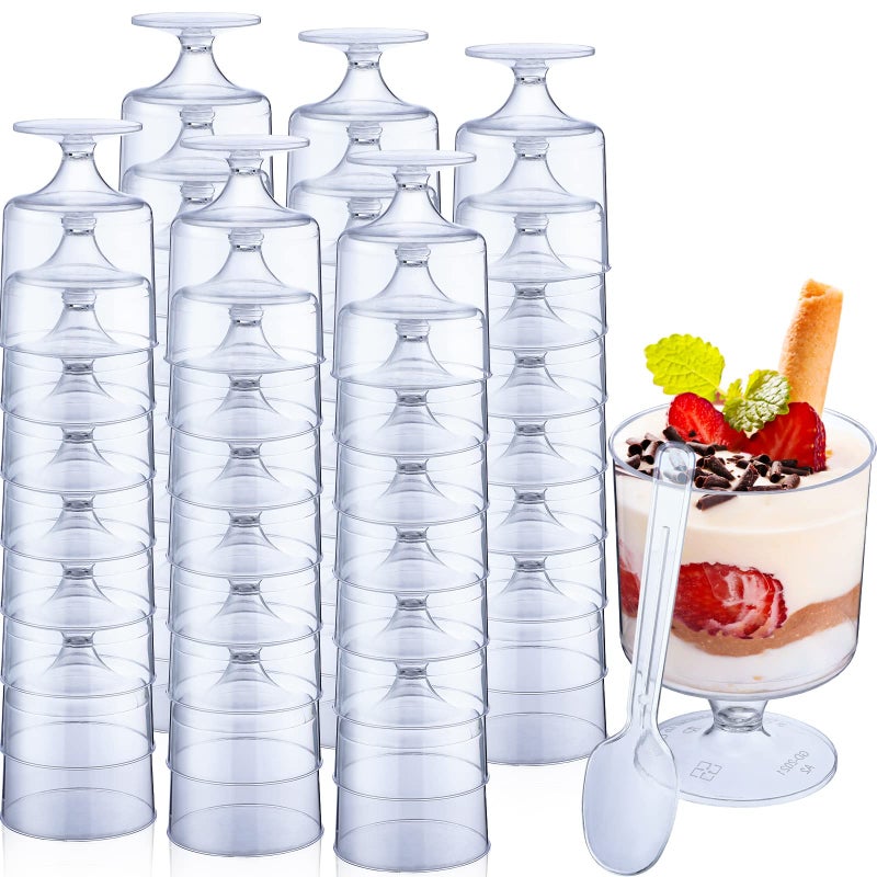 Nuogo Nuogo 100 Pack 5 oz Clear Plastic Dessert Cups with Spoons Mini Disposable Appetizer Yogurt Parfait Cup for Mousse Dessert Puddings Ice CreamTransparent Color 