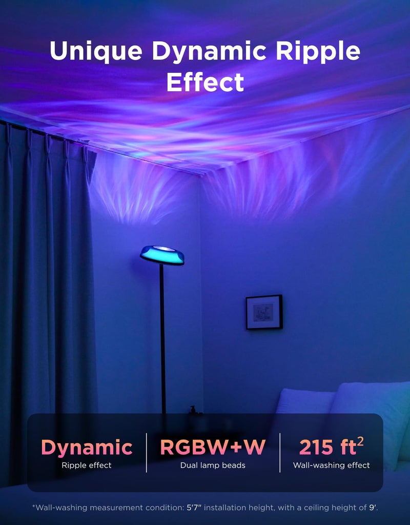 Govee مصباح أرضي Govee Uplighter لغرفة المعيشة، جهاز عرض RGBIC Ripple، مصباح أرضي لغرفة النوم، متوافق مع SmartThings وAlexa وMatter، ضوء زاوية حديث LED، مصباح قائم دافئ وبارد أبيض - Image 2