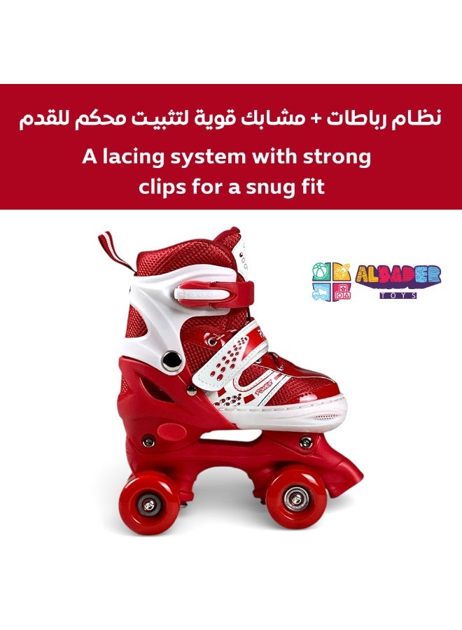 AL BADER ALBADER Adjustable 4-Wheel Roller Skates for Kids, Teens and Adults, Quad Skate Shoes with Front Brake, Secure Laces and Buckles, Comfortable Padding, Durable Frame, Skates - Red - Image 4