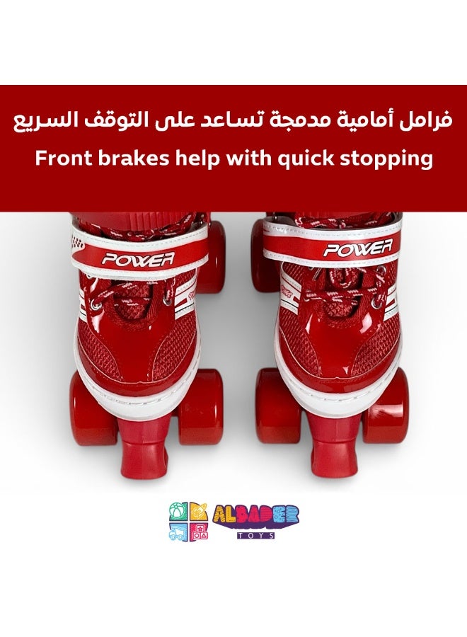 AL BADER ALBADER Adjustable 4-Wheel Roller Skates for Kids, Teens and Adults, Quad Skate Shoes with Front Brake, Secure Laces and Buckles, Comfortable Padding, Durable Frame, Skates - Red - Image 3