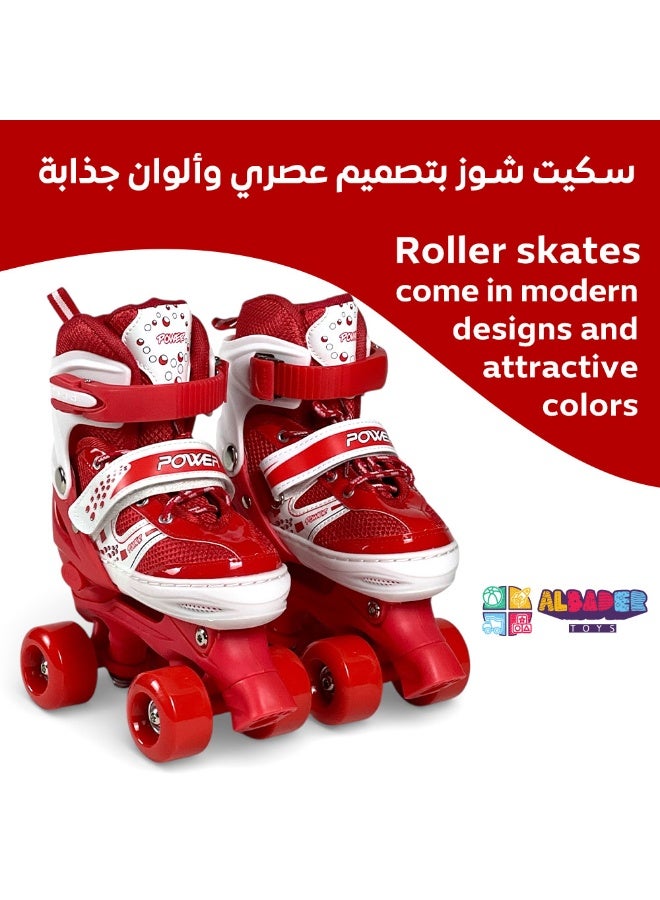 AL BADER ALBADER Adjustable 4-Wheel Roller Skates for Kids, Teens and Adults, Quad Skate Shoes with Front Brake, Secure Laces and Buckles, Comfortable Padding, Durable Frame, Skates - Red - Image 2