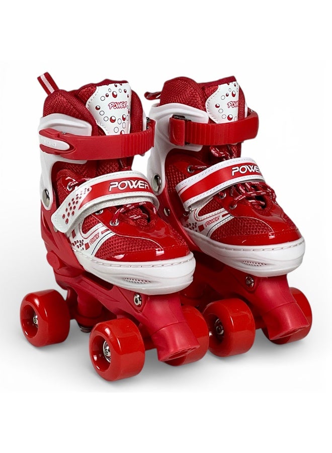 AL BADER ALBADER Adjustable 4-Wheel Roller Skates for Kids, Teens and Adults, Quad Skate Shoes with Front Brake, Secure Laces and Buckles, Comfortable Padding, Durable Frame, Skates - Red - Image 1