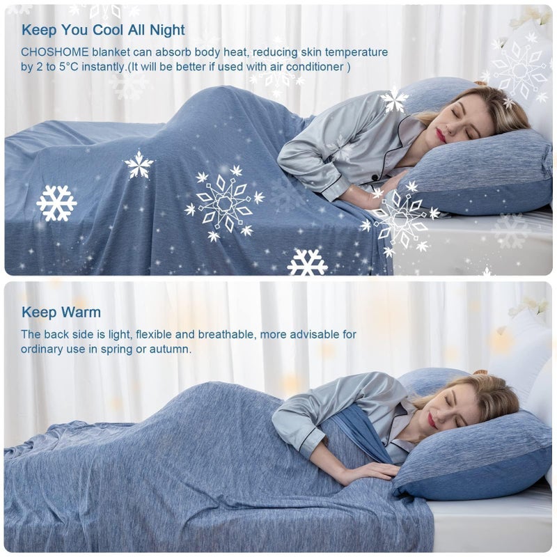 CHOSHOME Cooling Blanket for Hot Sleepers Lightweight Summer Cold Thin Blankets for Sleeping, Hot Flashes Night Sweats, Soft Blanket for Bed, Throw Size, Blue - Image 4