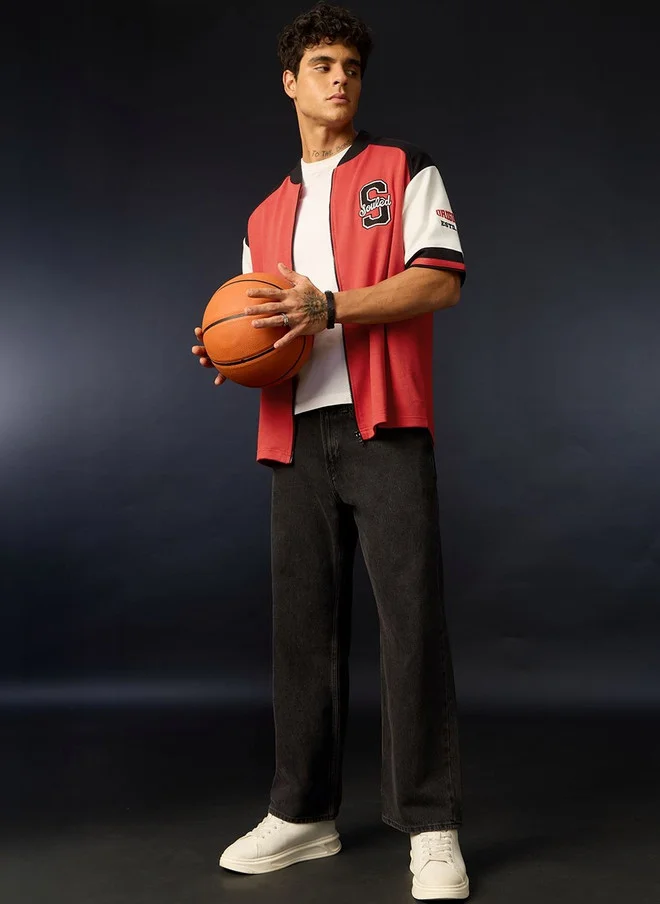 The Souled Store  The Souled Store Men Oversized Fit Colourblocked Red Baseball Shirt  | Best Price UAE