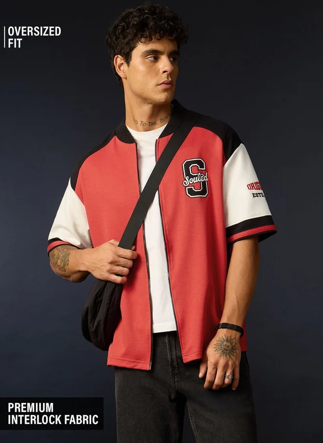 ذا سوليد ستور The Souled Store Men Oversized Fit Colourblocked Red Baseball Shirt