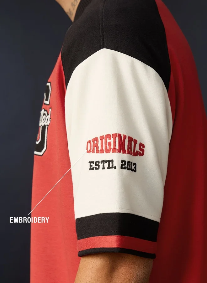 The Souled Store  The Souled Store Men Oversized Fit Colourblocked Red Baseball Shirt  | Best Price UAE