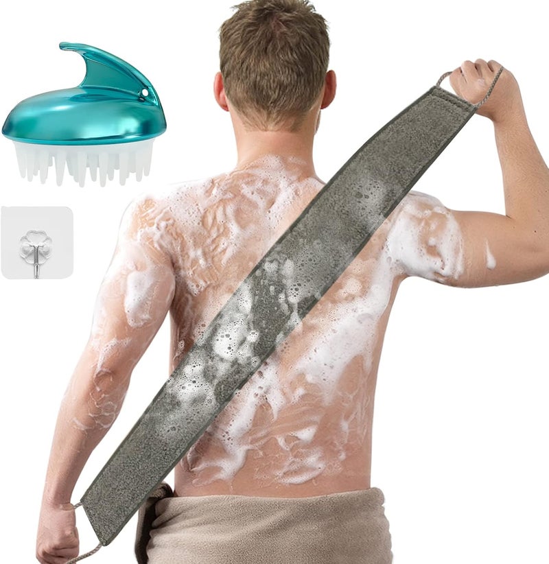 WOBEVB Loofah Back Scrubber 354 Inch Exfoliating Back Scrubber for Bath Shower Scrubber for Men and Women Luffa Scrubber to Deep Clean Your Skin with Hair Shampoo Brush and Wall Hook - Image 1