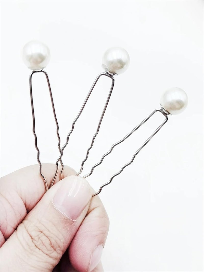 Pearl Bobby Pins 100-piece set of white pearl U-shaped hair pins, retro, elegant and premium hair accessories for women's daily use - Image 3