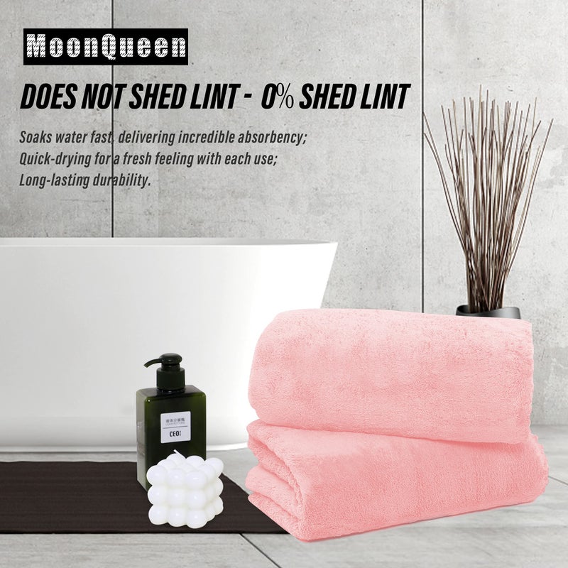 MOONQUEEN 2 Pack Premium Bath Towel Set - Quick Drying - Microfiber Coral Velvet Highly Absorbent Towels - Multipurpose Use as Bath Fitness, Bathroom, Shower, Sports, Yoga Towel (Pink) - Image 3
