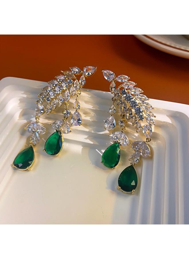 S925 Silver Needle Zircon Inlaid Earrings French Style Light Luxury Court Style Retro Elegant Temperament Drop-shaped Pearl Earrings