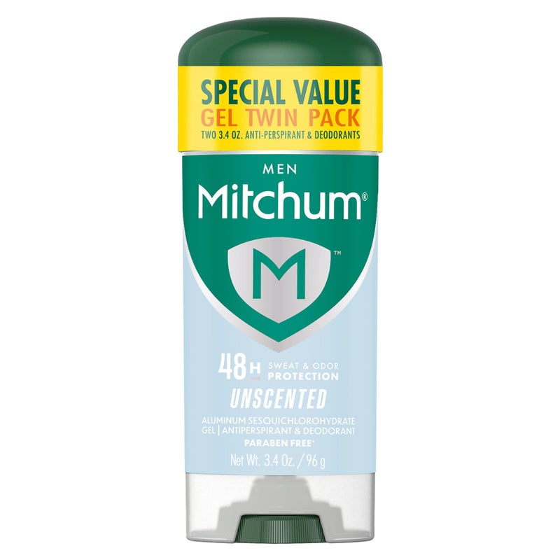 Mitchum Menâ€™s Triple Odor Protection Antiperspirant & Deodorant Gel, Unscented, 48HR Protection, 2 pack - Image 1