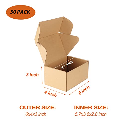PHAREGE 6x4x3 inch Shipping Boxes Bulk 50 Pack Brown, Tab Lock Tuck Top Mailer Boxes for Packaging Small Business, Small Cardboard Gift Boxes for Wrapping Mailing Present - Image 3
