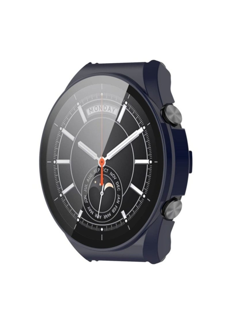 PC Protective Case + Screen Protector for Xiaomi Mi Watch S1 Full Coverage Hard Cover with Tempered Glass Smartwatch Shell - Blue  - Image 3