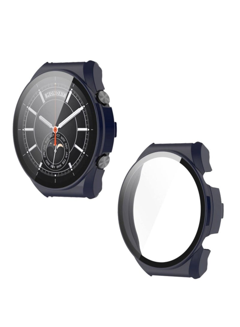 PC Protective Case + Screen Protector for Xiaomi Mi Watch S1 Full Coverage Hard Cover with Tempered Glass Smartwatch Shell - Blue  - Image 2