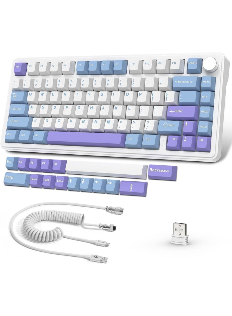 ATTACK SHARK X85 Wireless Gaming Keyboard with Knob Hot Swappable 75% Mechanical Keyboard Bluetooth/2.4GHz/USB-C PBT Keycaps Gasket RGB Coiled Cable Linear White Jade Switch Custom for Win/PC/MAC - Image 1