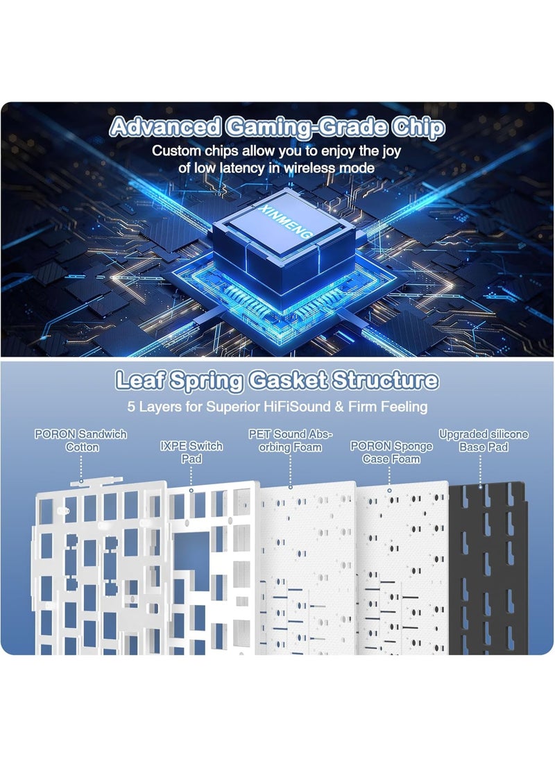 ATTACK SHARK X85 Wireless Gaming Keyboard with Knob Hot Swappable 75% Mechanical Keyboard Bluetooth/2.4GHz/USB-C PBT Keycaps Gasket RGB Coiled Cable Linear White Jade Switch Custom for Win/PC/MAC - Image 4