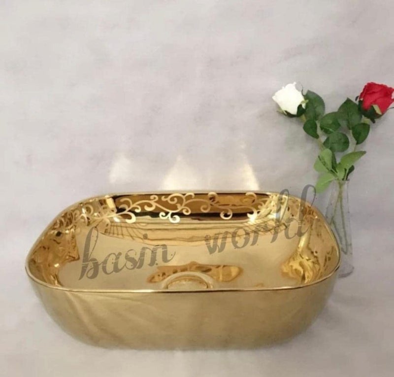 Nexa Bathware Impoarted Ceramic Wash Basin Luxurious Wash basin Table Top Bathroom Sink Wash GOLD Colour With High Temprature 18 x 13 x 5 INCH EQ378 - Image 2