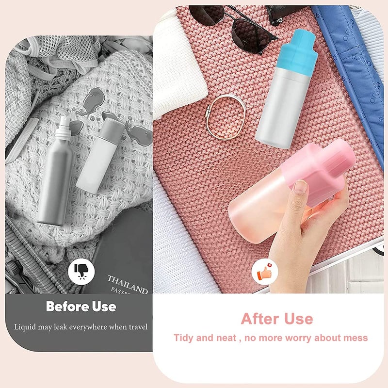 May Create أكمام MAYCREATE® 4 قطع المقاومة للتسرب لزجاجات السفر للمواد التجميلية، أغطية سيليكون قابلة لإعادة الاستخدام، أكمام مرنة مضادة للتسرب لزجاجات الرش للسفر - Image 4