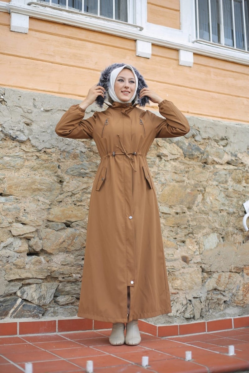 Vibeys Collection Brown Fur Lined and Waterproof Plus Size Oversized Full Length Women's Winter Coat & Jacket - Image 3