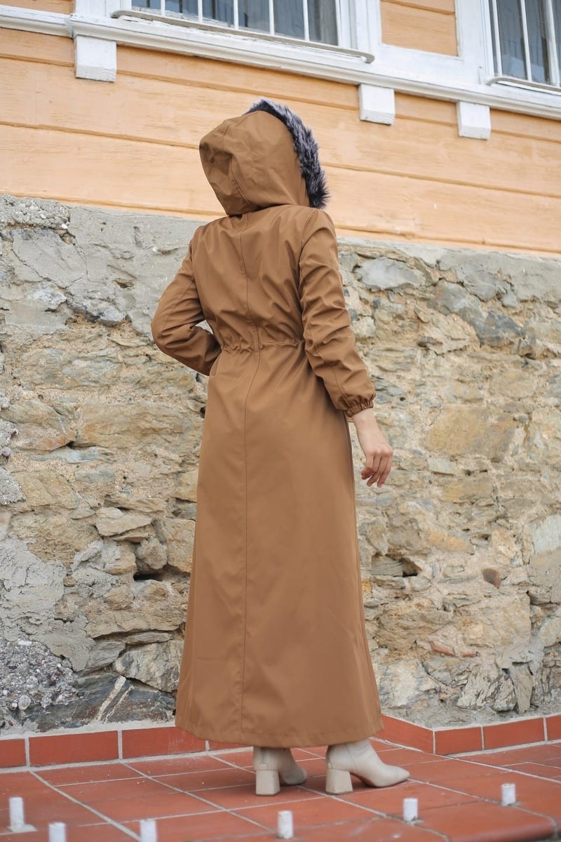 Vibeys Collection Brown Fur Lined and Waterproof Plus Size Oversized Full Length Women's Winter Coat & Jacket - Image 4