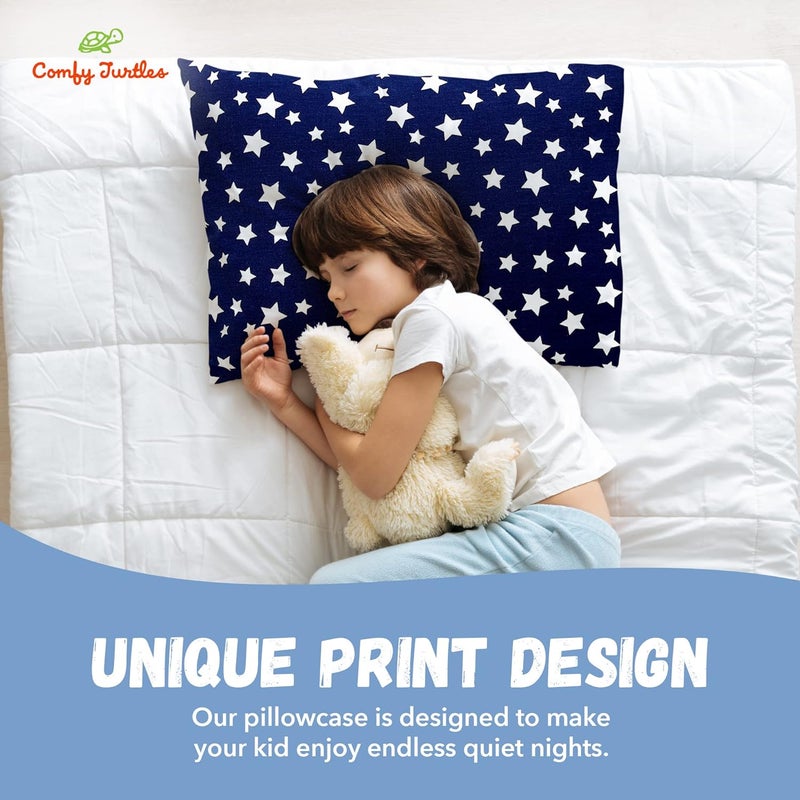 Comfy Turtles Toddler Pillowcase 13x18 - Cotton Toddler Pillowcase Star, Kids Galaxy Pillow Case for Boys, Baby Boy Travel Pillow Case Cover - Navy Blue Stars - Image 3