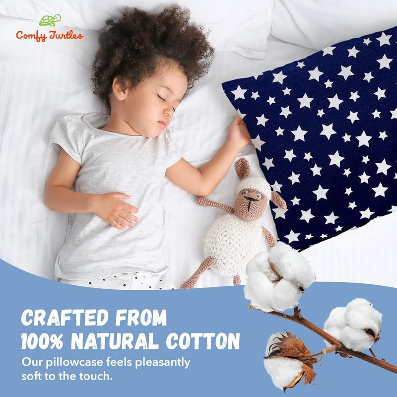 Comfy Turtles Toddler Pillowcase 13x18 - Cotton Toddler Pillowcase Star, Kids Galaxy Pillow Case for Boys, Baby Boy Travel Pillow Case Cover - Navy Blue Stars - Image 2