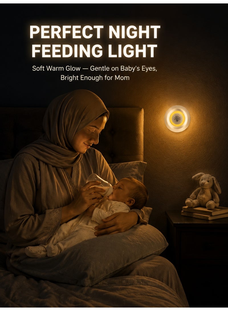 مجموعة من 3 مصابيح ليلية LED COB مزودة بجهاز تحكم عن بُعد - إضاءة لاسلكية باللون الأبيض الدافئ لتركيبها أسفل الخزائن، ومصابيح تعمل بالبطارية تعمل بالضغط، مناسبة لغرفة النوم والمطبخ والخزانة وخزانة الملابس - Image 2
