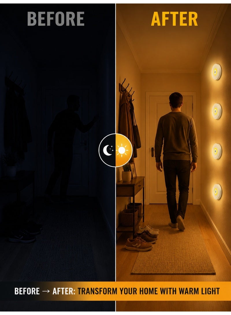 مجموعة من 3 مصابيح ليلية LED COB مزودة بجهاز تحكم عن بُعد - إضاءة لاسلكية باللون الأبيض الدافئ لتركيبها أسفل الخزائن، ومصابيح تعمل بالبطارية تعمل بالضغط، مناسبة لغرفة النوم والمطبخ والخزانة وخزانة الملابس - Image 4