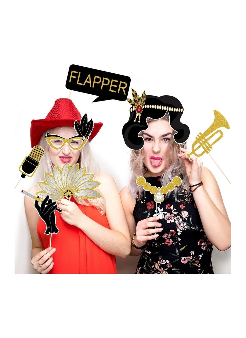 SYOSI - 20PCS 1920s Photo Booth Funny Props, Roaring 20's Party Photo Props with Bamboo Sticks, Creative Party Supplies, Perfect 1920s Themed Birthday Wedding Hollywood Party Decoration Accessories - Image 1