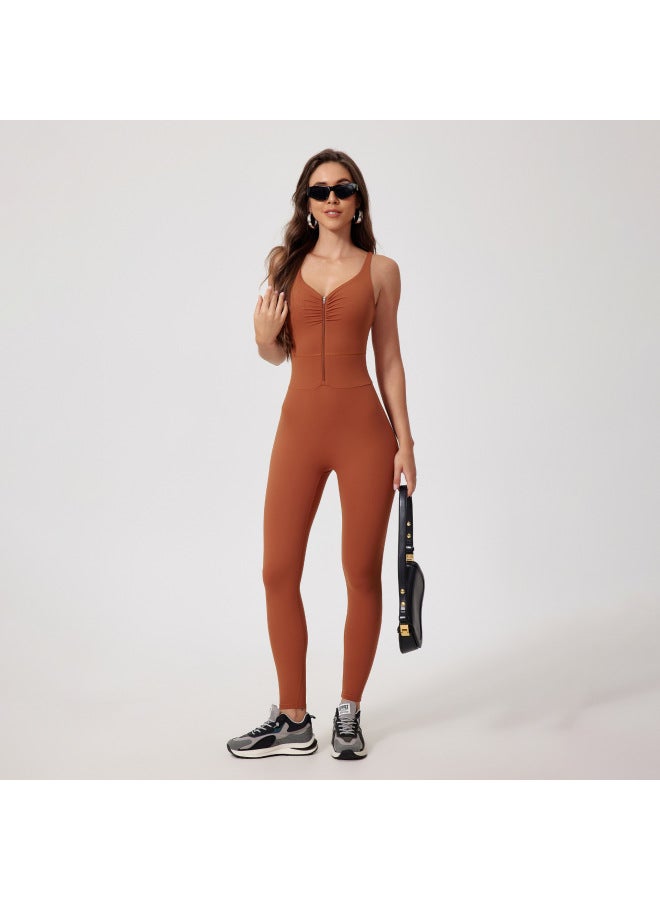 Zipper Scrub Naked Tight Yoga Jompon Outdoor Sports Jompon Quick-drying Running Fitness Suit - Image 1