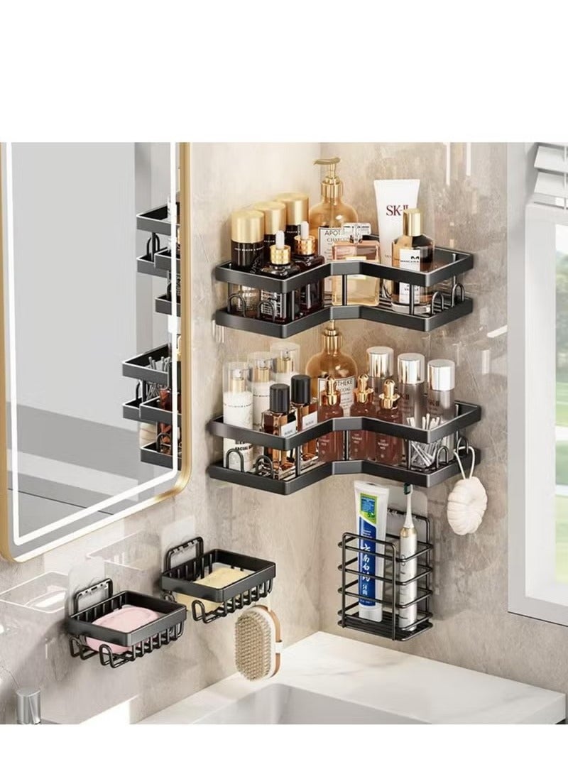 Beauenty Corner Shower Caddy 5 Pack, Adhesive Shower Organizer, Shower Rack with 16 Hooks, Large Capacity, Rustproof Stainless Steel Shower Shelf for Inside Shower & Bathroom Storage&Home Decor, Black - Image 5