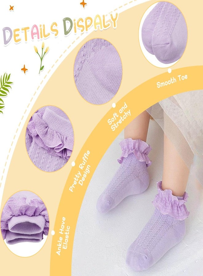Zando Toddler Girl Socks 3T-4T Ruffle Socks for Girls Baby Girl Socks Girls Frilly Lace Dress Socks Girls Crew Socks Kids Cotton Ankle Socks for Toddler Girls Socks 1-3 Years White/Pink/Purple - Image 4
