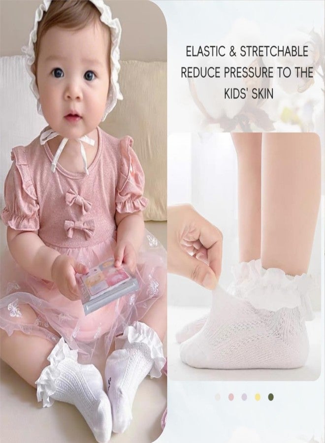 Zando Toddler Girl Socks 3T-4T Ruffle Socks for Girls Baby Girl Socks Girls Frilly Lace Dress Socks Girls Crew Socks Kids Cotton Ankle Socks for Toddler Girls Socks 1-3 Years White/Pink/Purple - Image 2